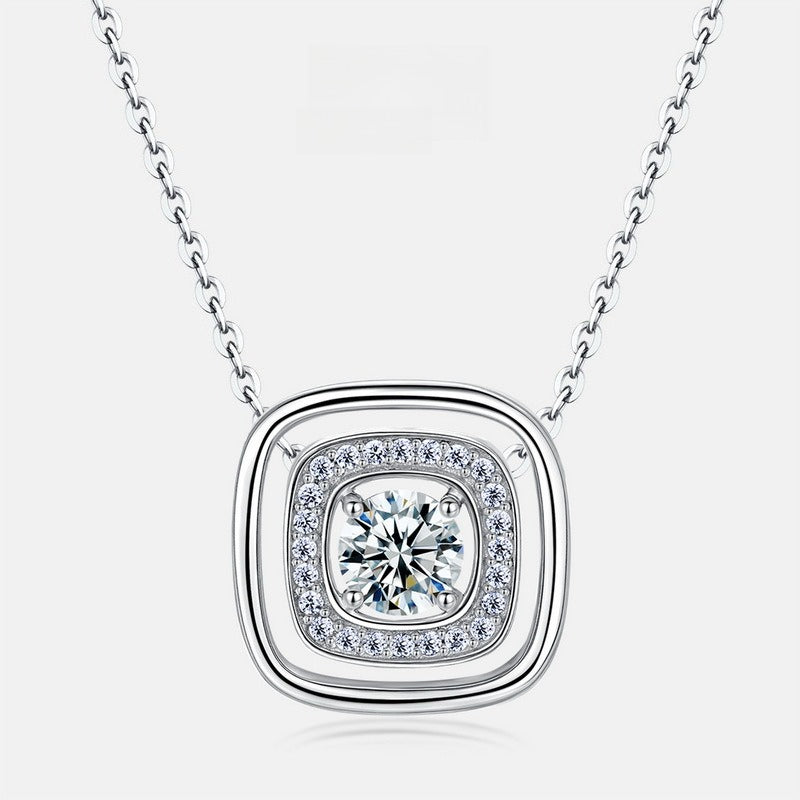 Geometric Hollow Square Lab-Grown Diamond Necklace - S925 Sterling Silver