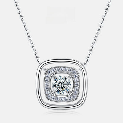 Geometric Hollow Square Lab-Grown Diamond Necklace - S925 Sterling Silver