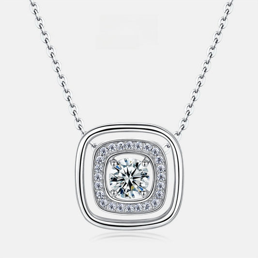 0.5ct Lab Grown Diamond Geometric Necklace S925 Silver Hollow Square Clavicle Chain