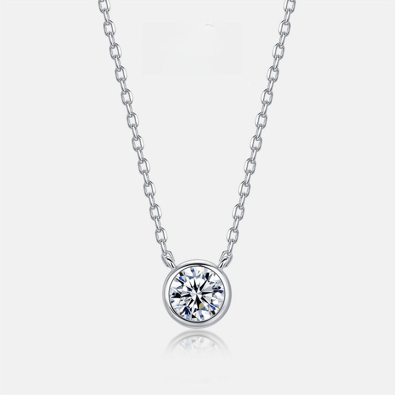 Classic 0.50ct Lab-Grown Diamond Bezel Pendant Necklace & Stud Earrings Set - S925 Sterling Silver