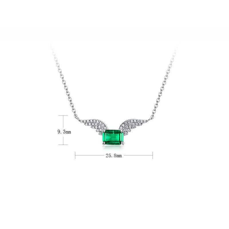 Angel Wings Lab-Grown Emerald Necklace - S925 Sterling Silver