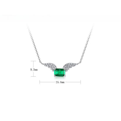 Angel Wings Lab-Grown Emerald Necklace - S925 Sterling Silver
