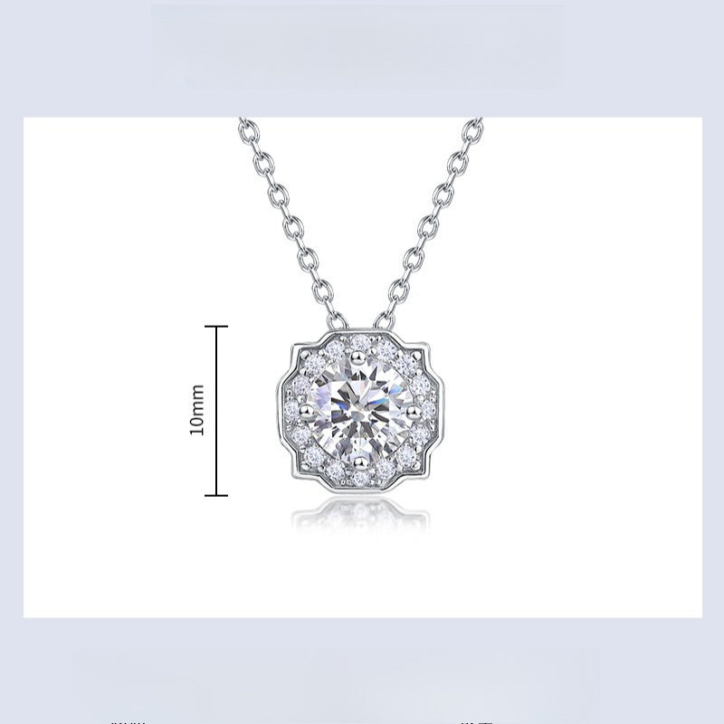 Geometric Round 1ct Lab Grown Diamond Necklace for Women S925 Silver Square Clavicle Chain