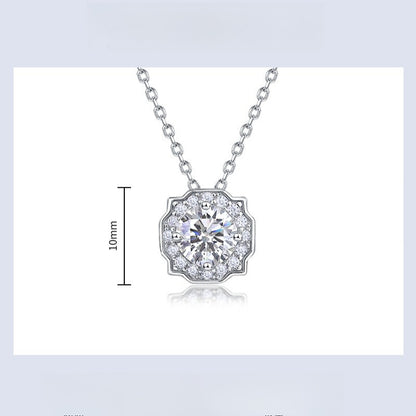 Geometric Round 1ct Lab Grown Diamond Necklace for Women S925 Silver Square Clavicle Chain