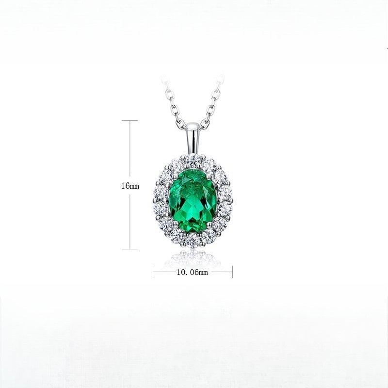 Vintage-Style Lab-Grown Emerald Pendant Necklace - S925 Sterling Silver