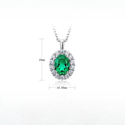 Vintage-Style Lab-Grown Emerald Pendant Necklace - S925 Sterling Silver