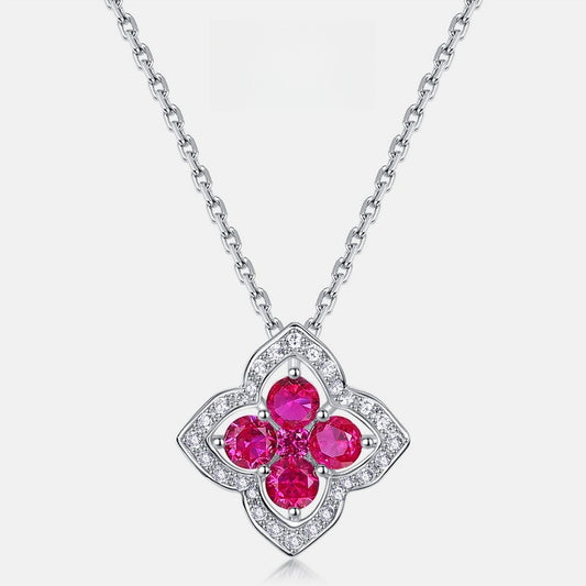 Lucky Four-leaf Clover Cultivated Gemstone Necklace, S925 Sterling Silver Inlaid with Cultivated Emerald, Minimalist Choker