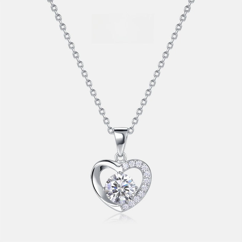 Hollow Heart Lab-Grown Diamond Pendant Necklace - S925 Sterling Silver