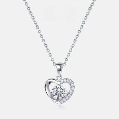 Hollow Heart Lab-Grown Diamond Pendant Necklace - S925 Sterling Silver