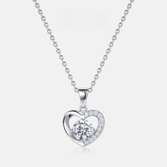 Heart-shaped 1ct Lab-grown  Diamond Necklace for Women, S925 Sterling Silver Hollowed-out Choker