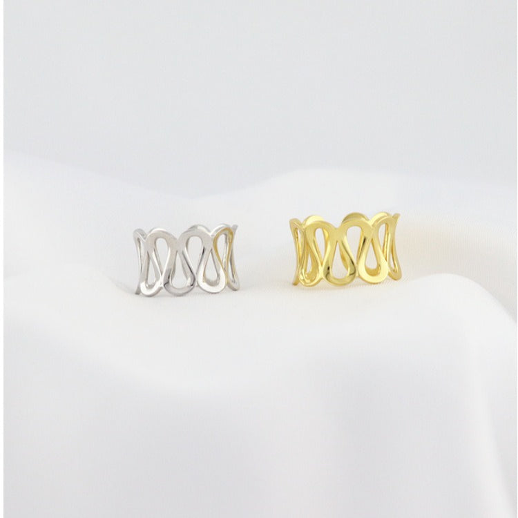 925 Sterling Silver Ring for Women - Minimalist Wide Band with Openwork Water Ripple Design