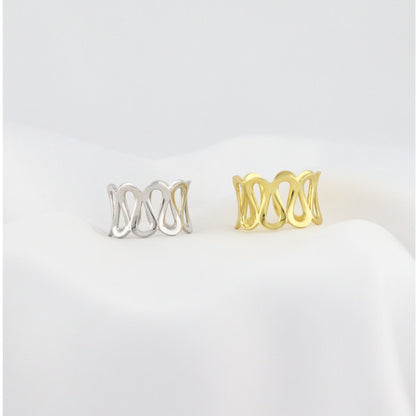 925 Sterling Silver Ring for Women - Minimalist Wide Band with Openwork Water Ripple Design