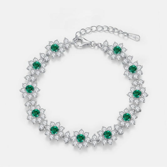 Lab-Grown Emerald Sunflower Bracelet - S925 Sterling Silver Floral Jewelry