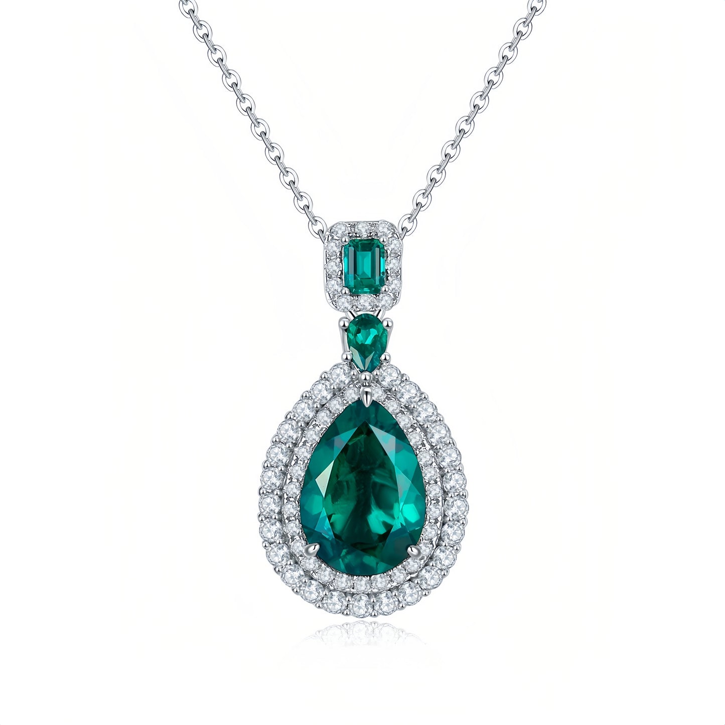 Royal Teardrop Lab-Grown Emerald Pendant Necklace - S925 Sterling Silver