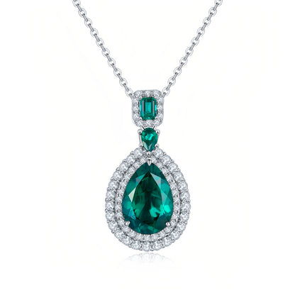 Royal Teardrop Lab-Grown Emerald Pendant Necklace - S925 Sterling Silver