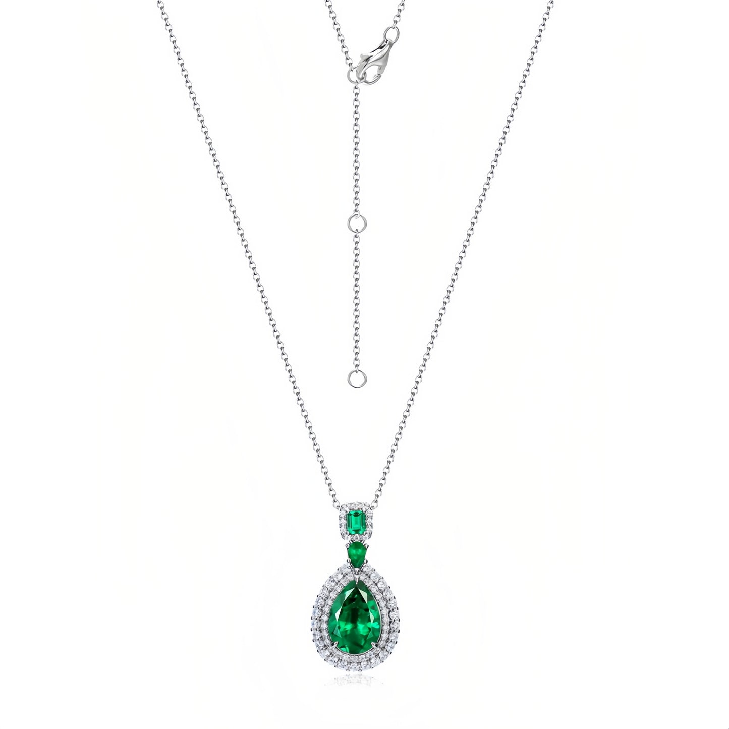 Royal Teardrop Lab-Grown Emerald Pendant Necklace - S925 Sterling Silver