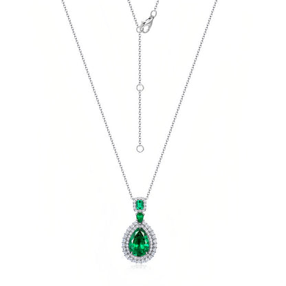 Royal Teardrop Lab-Grown Emerald Pendant Necklace - S925 Sterling Silver