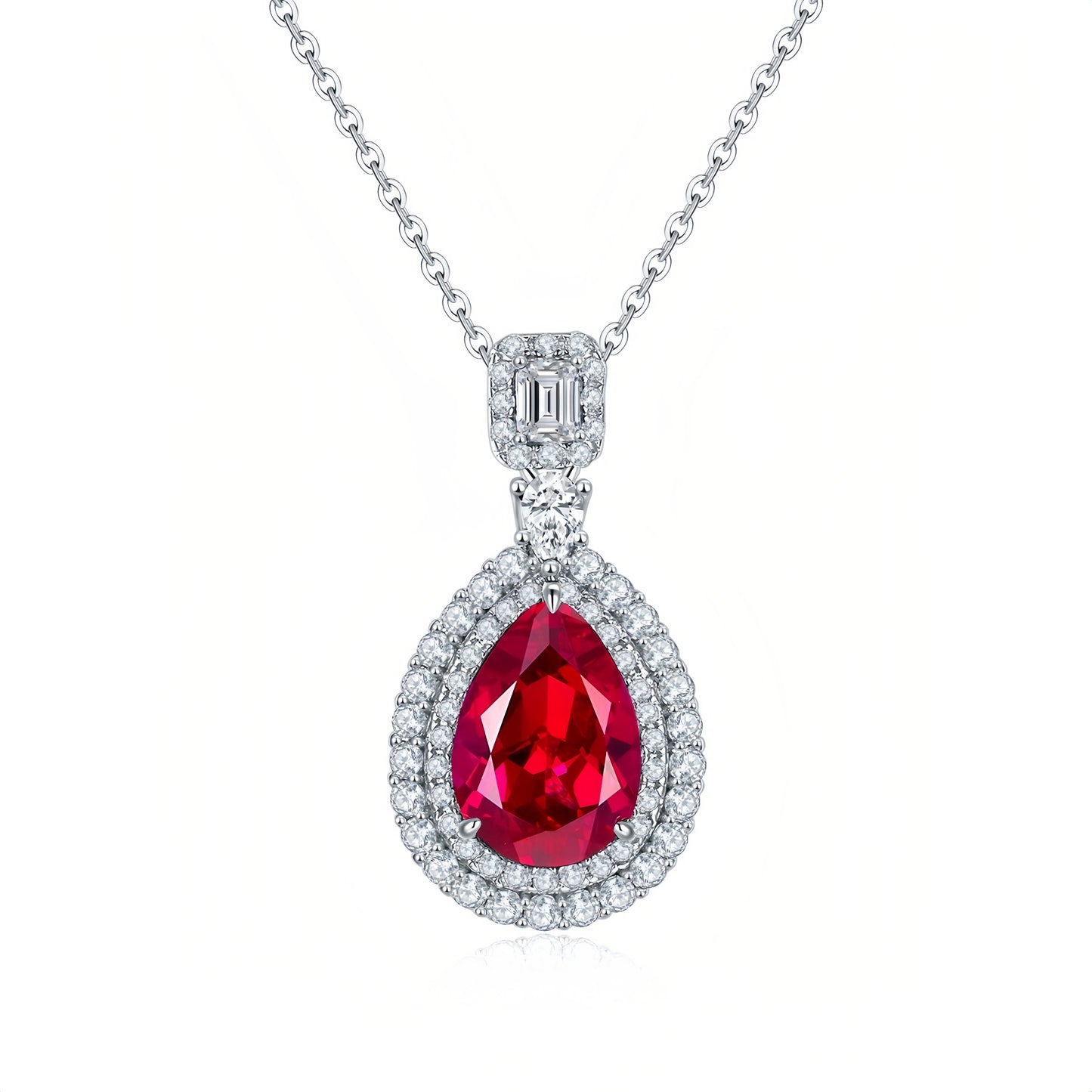 Royal Teardrop Lab-Grown Emerald Pendant Necklace - S925 Sterling Silver