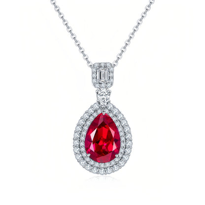 Royal Teardrop Lab-Grown Emerald Pendant Necklace - S925 Sterling Silver