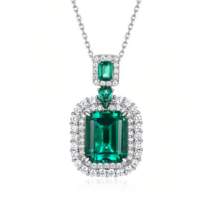Royal Teardrop Lab-Grown Emerald Pendant Necklace - S925 Sterling Silver