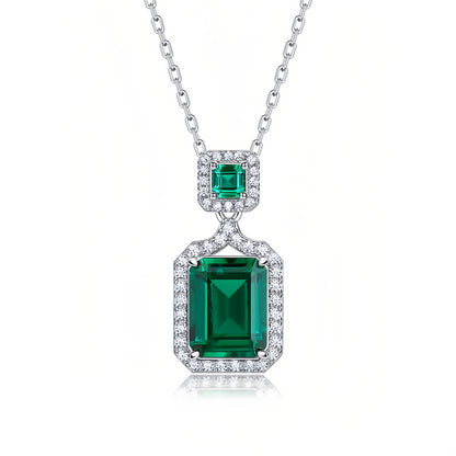 Royal Teardrop Lab-Grown Emerald Pendant Necklace - S925 Sterling Silver