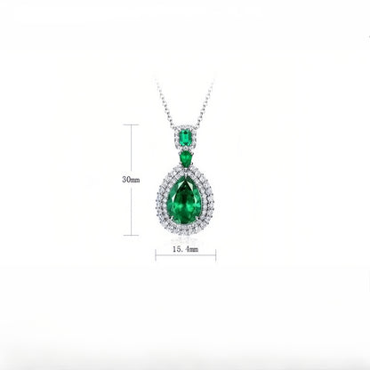 Royal Teardrop Lab-Grown Emerald Pendant Necklace - S925 Sterling Silver