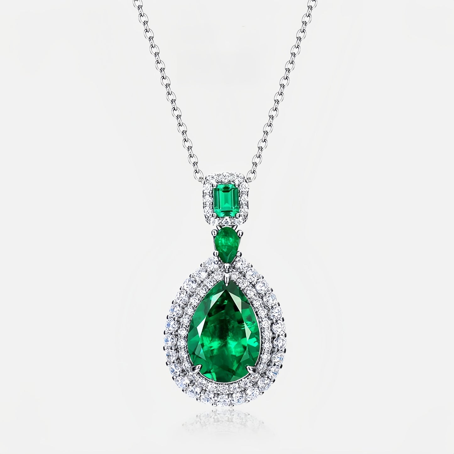 Royal Teardrop Lab-Grown Emerald Pendant Necklace - S925 Sterling Silver