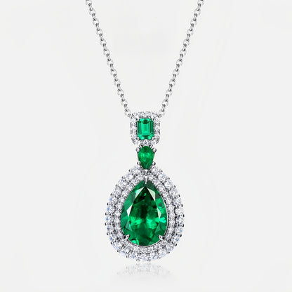 Royal Teardrop Lab-Grown Emerald Pendant Necklace - S925 Sterling Silver