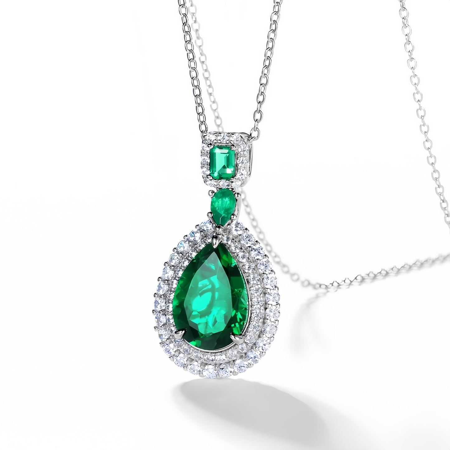 Royal Teardrop Lab-Grown Emerald Pendant Necklace - S925 Sterling Silver