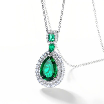 Royal Teardrop Lab-Grown Emerald Pendant Necklace - S925 Sterling Silver