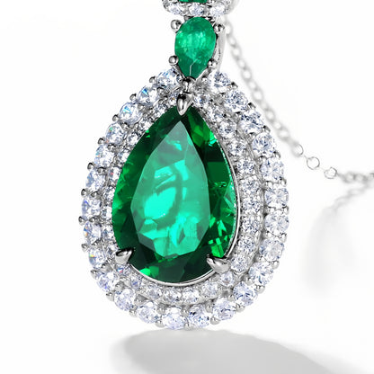 Royal Teardrop Lab-Grown Emerald Pendant Necklace - S925 Sterling Silver
