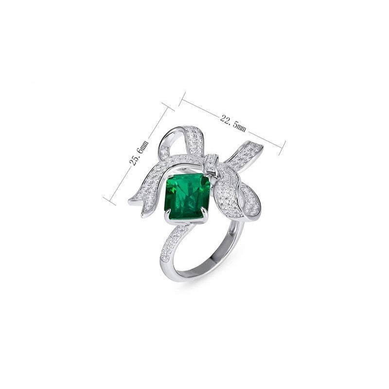 Bow-Knot Lab-Grown Emerald Ring - S925 Sterling Silver