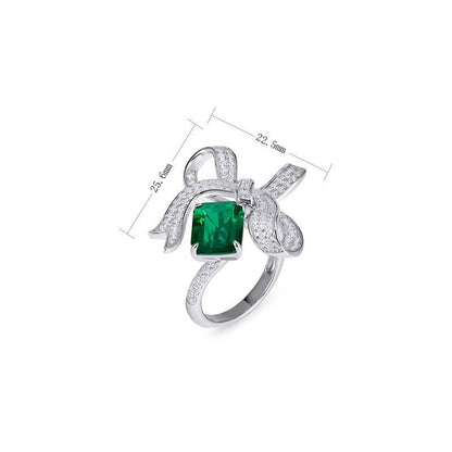 Bow-Knot Lab-Grown Emerald Ring - S925 Sterling Silver