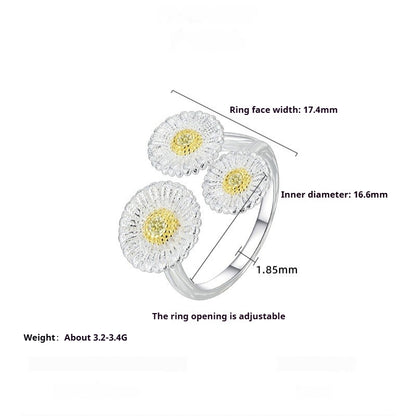 Dapaza Niche Premium Sense S925 Sterling Silver Italian Brushed Vintage Small Daisy Open Ring