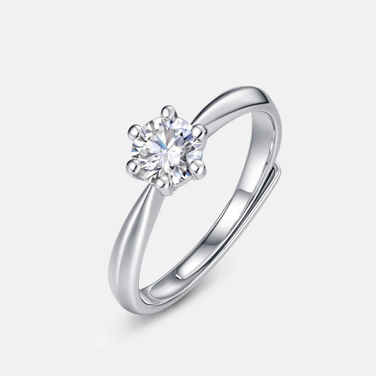 0.5CT Round Cut Moissanite Engagement Ring - S925 Sterling Silver Adjustable Band