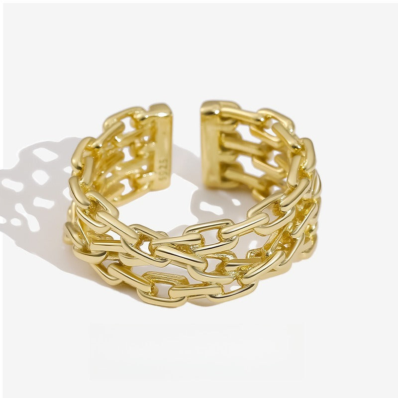 Dapaza S925 Sterling Silver Ring Women's Double Winding Chain Design