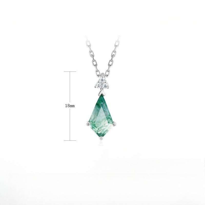 Natural Marquise Moss Agate Solitaire Necklace - S925 Sterling Silver