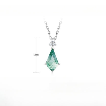 Natural Marquise Moss Agate Solitaire Necklace - S925 Sterling Silver