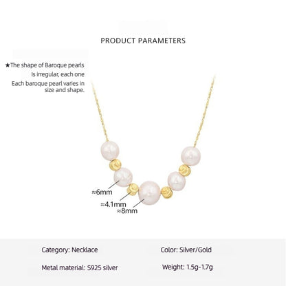 Freshwater Pearl Extra Fine Necklace Women's S925 Silver Clavicle Chain