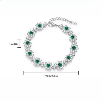 Lab-Grown Emerald Sunflower Bracelet - S925 Sterling Silver Floral Jewelry