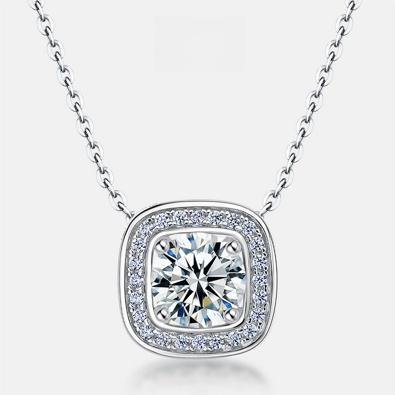 Geometric Halo Lab-Grown Diamond Necklace - S925 Sterling Silver