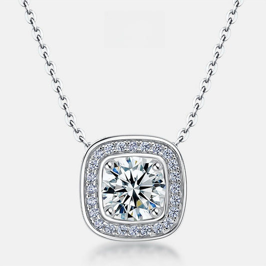Geometric 1ct Lab Grown Diamond Necklace S925 Silver Surround Clavicle Chain