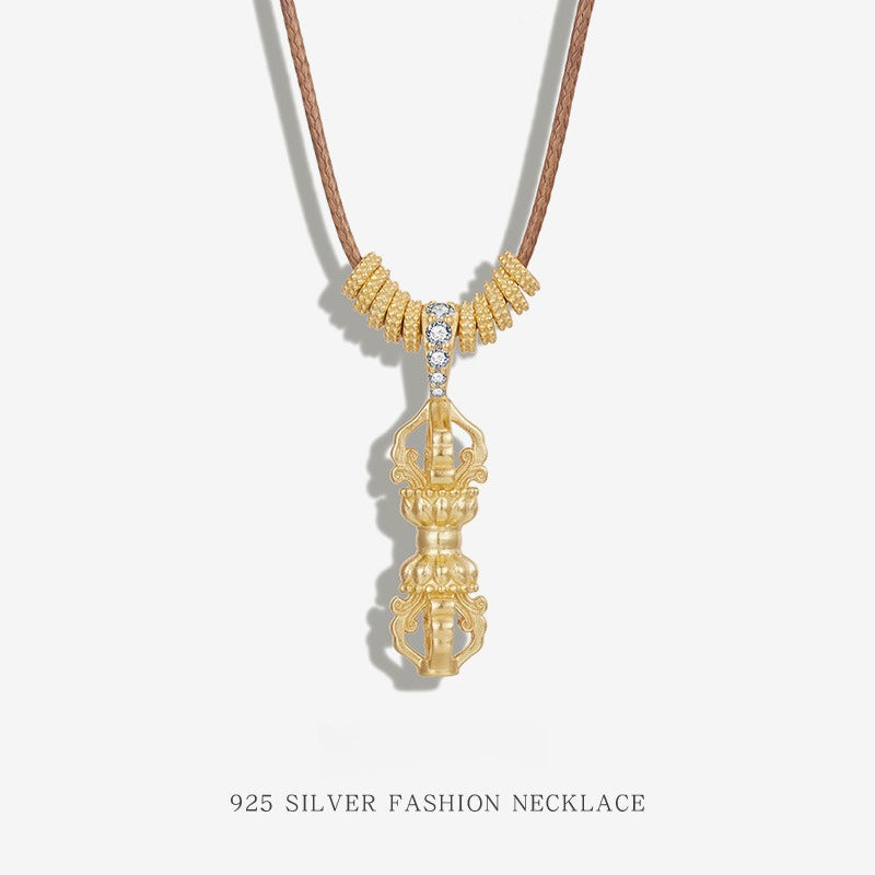 Necklace Accessible Luxury Niche High-end S925 Sterling Silver New Chinoiserie National Trend Vajra Autumn and Winter Pull-out Longsweater Chain