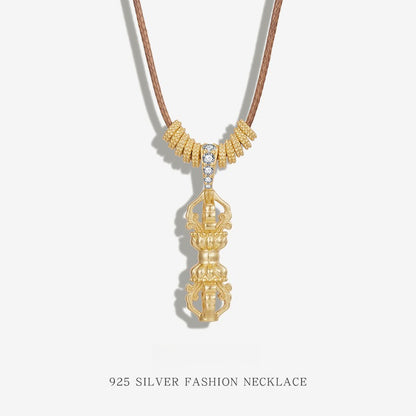 Necklace Accessible Luxury Niche High-end S925 Sterling Silver New Chinoiserie National Trend Vajra Autumn and Winter Pull-out Longsweater Chain
