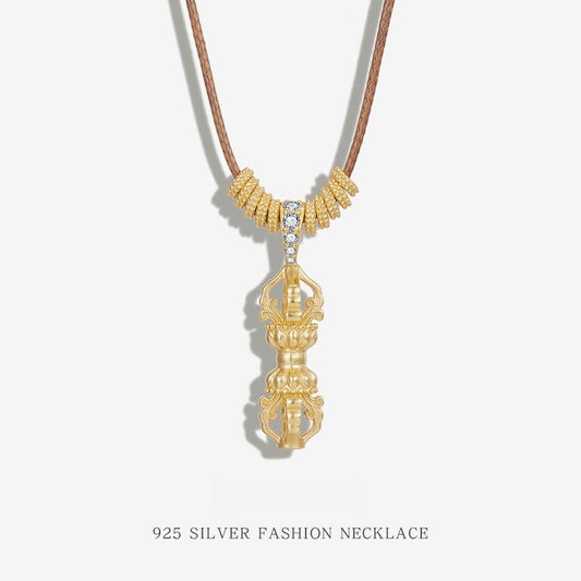 Necklace Accessible Luxury Niche High-end S925 Sterling Silver New Chinoiserie National Trend Vajra Autumn and Winter Pull-out Longsweater Chain