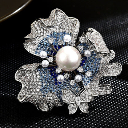 Dapaza Pearl Flower Full Diamond Zircon Brooch