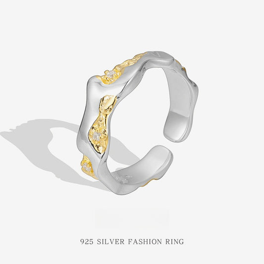 New Arrival Color Separation S925 Silver, 18k Gold Color Separation Stackable Plain Ring Asymmetricalniche Style Open Ring