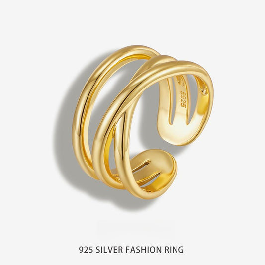 New S925 Sterling Silver Vintage Minimalist Ring - Unique Open Design for Women
