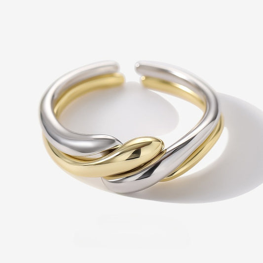 S925 Sterling Silver Niche Irregular Water Ripple Color Separation Combination Ring
