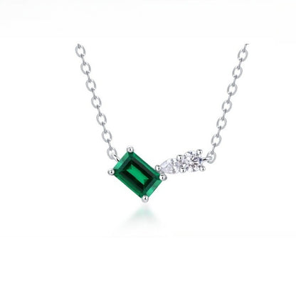 Asymmetric Lab-Grown Emerald Clavicle Necklace - S925 Sterling Silver